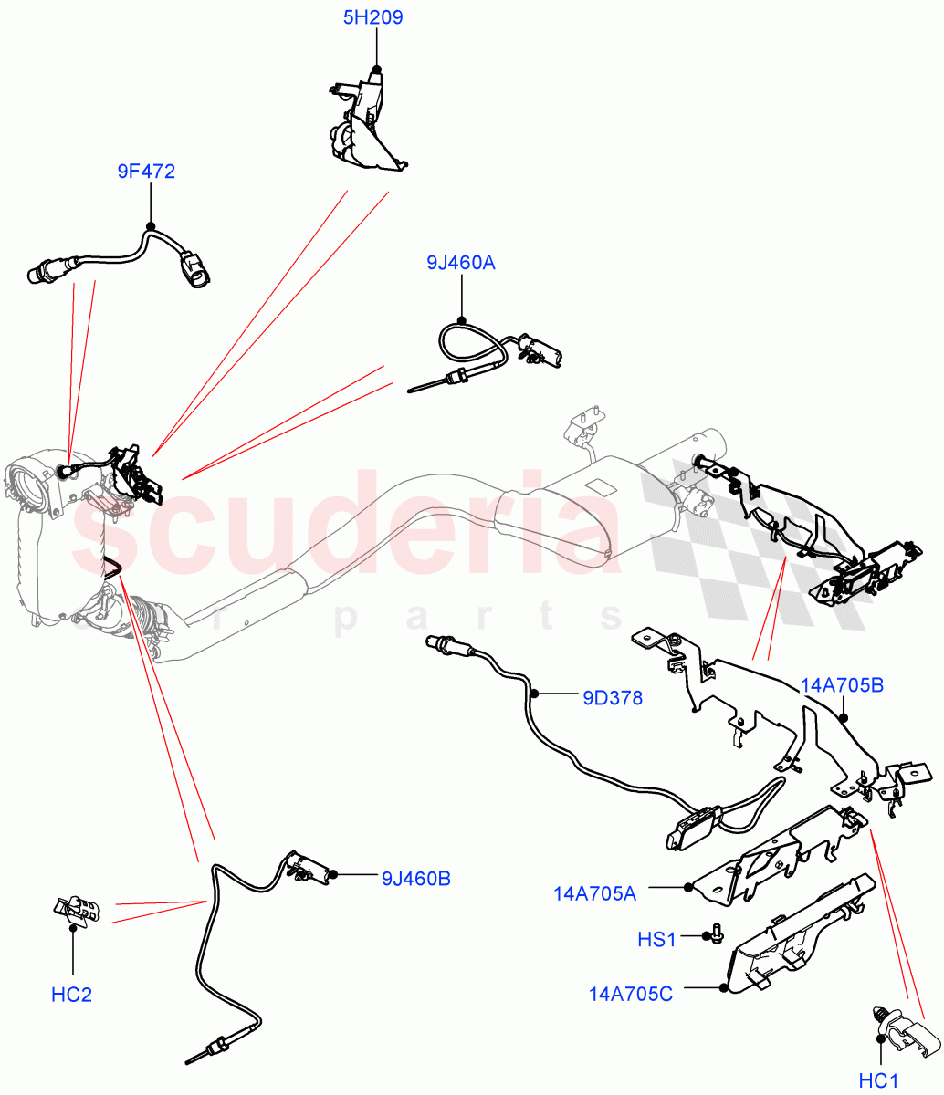 Exhaust Sensors And Modules (2.0L I4 DSL HIGH DOHC AJ200, EU6 + DPF Emissions) ((V) FROMHA000001) of Land Rover Land Rover Range Rover Sport (2014+) [2.0 Turbo Diesel]