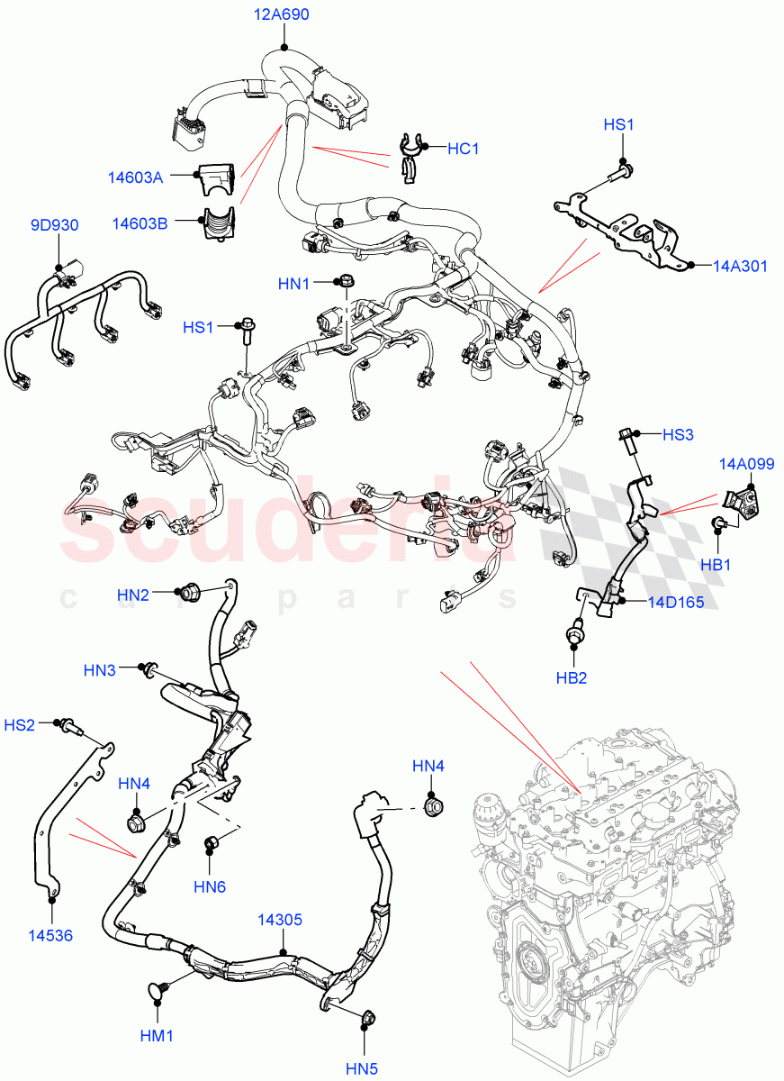 Engine Harness(LHD)(2.0L AJ200P Hi PHEV)((V)FROMMA000001) of Land Rover Land Rover Range Rover Velar (2017+) [2.0 Turbo Diesel AJ21D4]