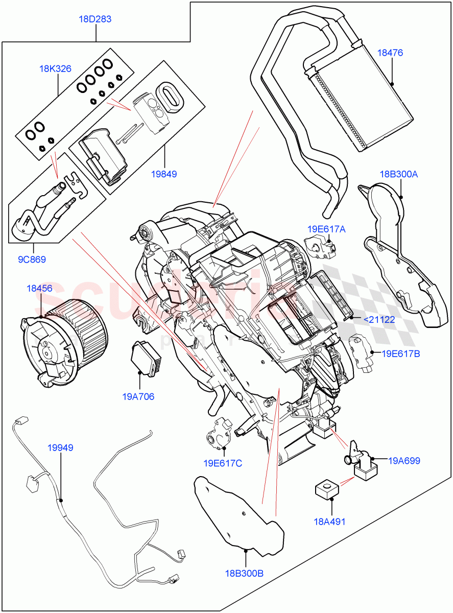 Heater/Air Cond.Internal Components (Auxiliary Heater, Solihull Plant Build) (With Air Conditioning - Front/Rear) ((V) FROMHA000001, (V) TOJA999999) of Land Rover Land Rover Discovery 5 (2017+) [2.0 Turbo Petrol AJ200P]