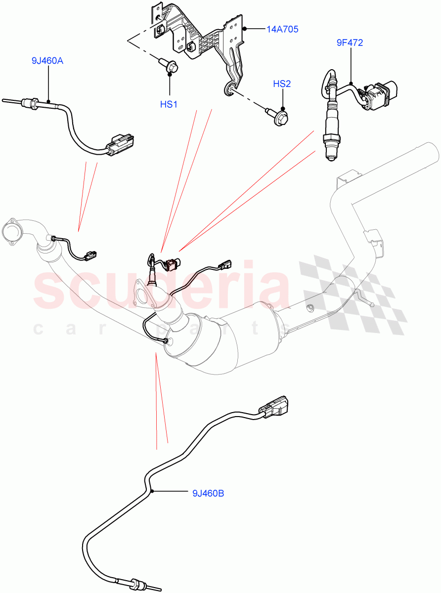 Exhaust Sensors And Modules(3.0L 24V V6 Turbo Diesel Std Flow,Euro Stage 4 Emissions,3.0 V6 Diesel Electric Hybrid Eng) of Land Rover Land Rover Range Rover Sport (2014+) [3.0 Diesel 24V DOHC TC]