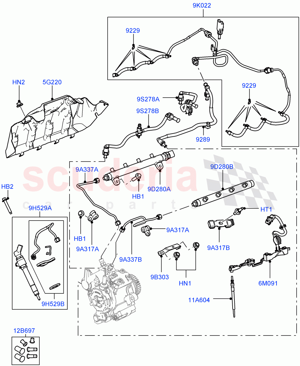 Fuel Injectors And Pipes (3.6L V8 32V DOHC EFi Diesel Lion) ((V) FROM7A000001, (V) TO9A999999) of Land Rover Land Rover Range Rover Sport (2005-2009) [3.6 V8 32V DOHC EFI Diesel]