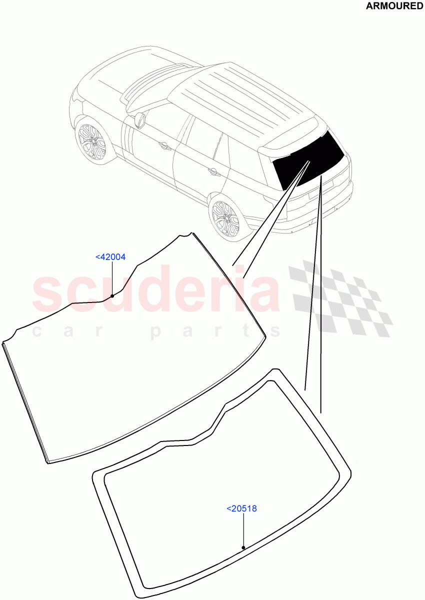 Back Window Glass(Armoured)((V)FROMEA000001) of Land Rover Land Rover Range Rover (2012-2021) [3.0 I6 Turbo Diesel AJ20D6]