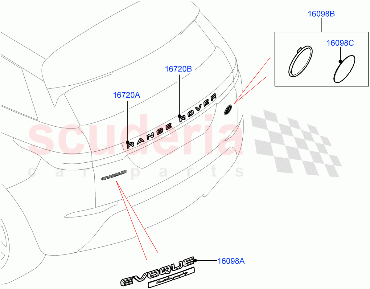 Name Plates(Rear)(Itatiaia (Brazil),Badge - Autobiography,Trunk Badge - New R/Rov Autobiograp) of Land Rover Land Rover Range Rover Evoque (2019+) [1.5 I3 Turbo Petrol AJ20P3]