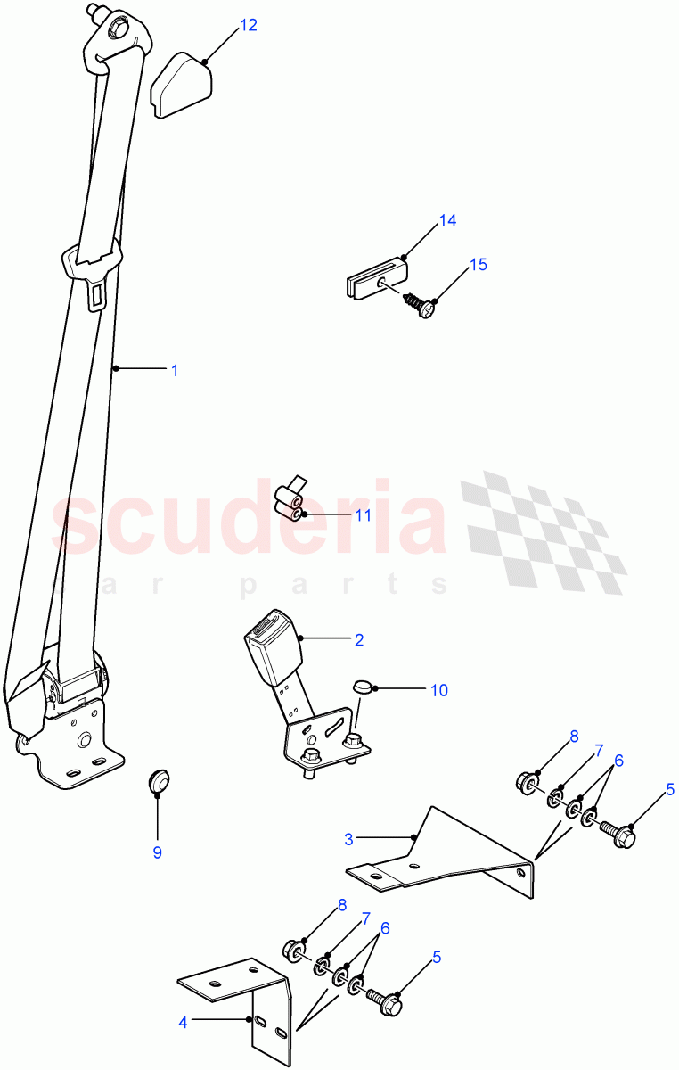 Front Seat Belts(Chassis Cab,110" Wheelbase,High Capacity Pick Up,Hard Top,Pick Up,90" Wheelbase,130" Wheelbase,Soft Top,Station Wagon - 3 Door)((V)FROM7A000001) of Land Rover Land Rover Defender (2007-2016)