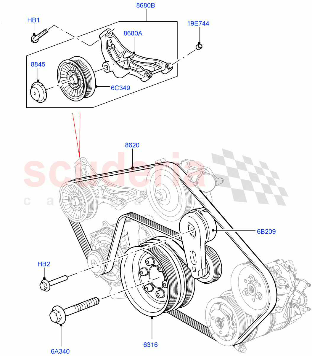 Pulleys And Drive Belts (Primary Drive) (3.0L DOHC GDI SC V6 PETROL) ((V) FROMEA000001) of Land Rover Land Rover Discovery 4 (2010-2016) [3.0 DOHC GDI SC V6 Petrol]