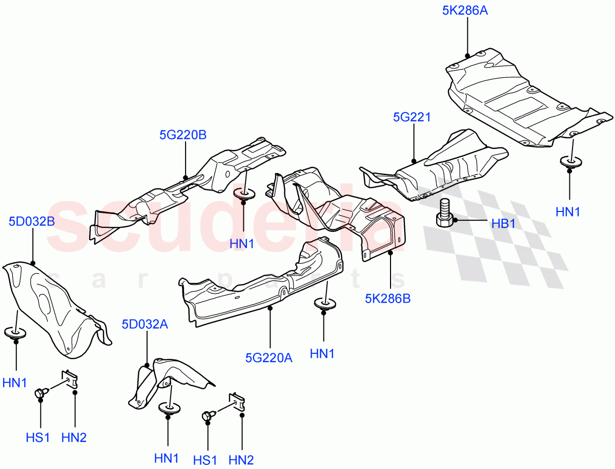 Heat Shields - Exhaust System(5.0L OHC SGDI SC V8 Petrol - AJ133)((V)FROMAA000001) of Land Rover Land Rover Range Rover (2010-2012) [5.0 OHC SGDI SC V8 Petrol]