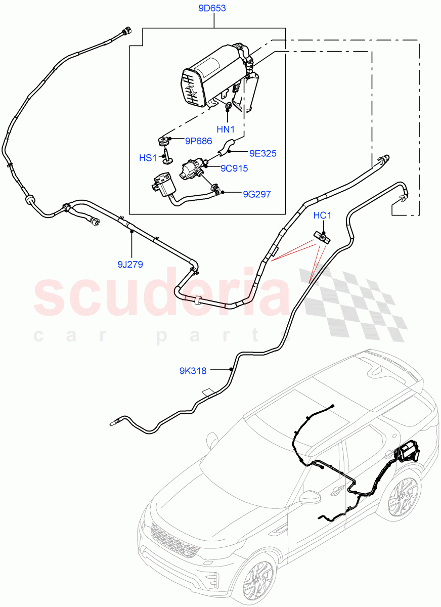 Fuel Lines (Solihull Plant Build, Rear) (3.0L DOHC GDI SC V6 PETROL, Fuel Tank Filler Neck - DMTL) ((V) FROMHA000001, (V) TOJA999999) of Land Rover Land Rover Discovery 5 (2017+) [3.0 DOHC GDI SC V6 Petrol]