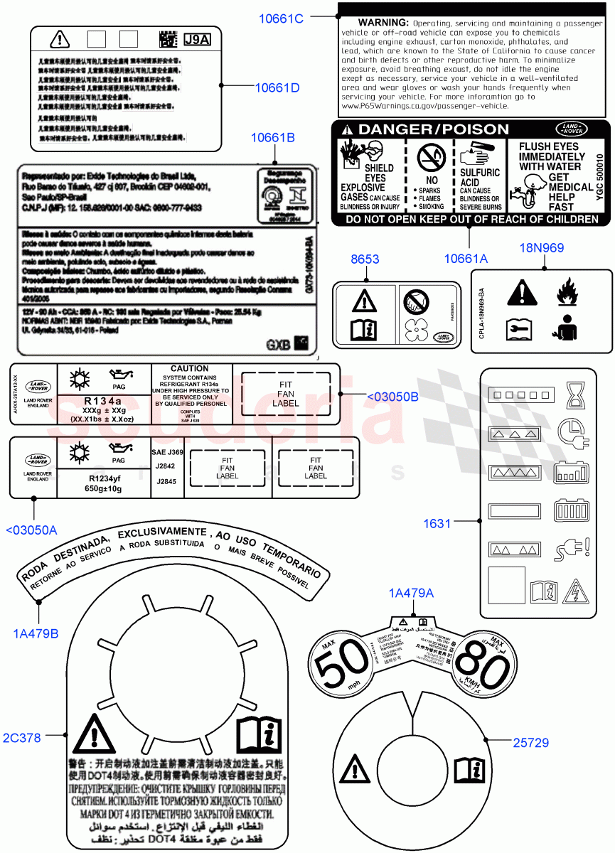 Labels(Warning Decals)(Halewood (UK)) of Land Rover Land Rover Range Rover Evoque (2019+) [1.5 I3 Turbo Petrol AJ20P3]