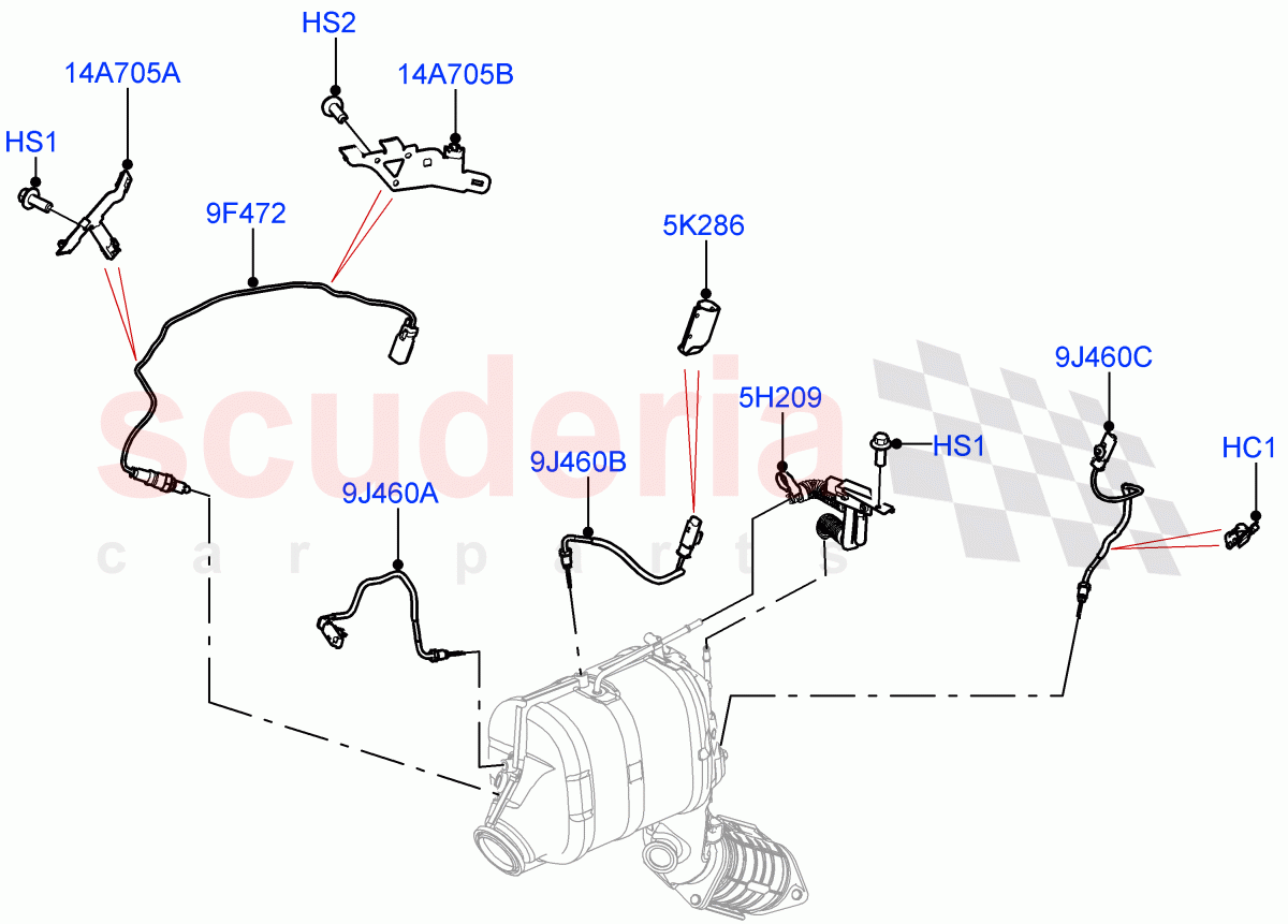 Exhaust Sensors And Modules (Nitra Plant Build) (3.0L AJ20D6 Diesel High, EU5 + SCR, Euro Stage 4 Emissions, Proconve L6 Emissions, Stage V Plus DPF) ((V) FROMM2000001) of Land Rover Land Rover Defender (2020+) [3.0 I6 Turbo Diesel AJ20D6]