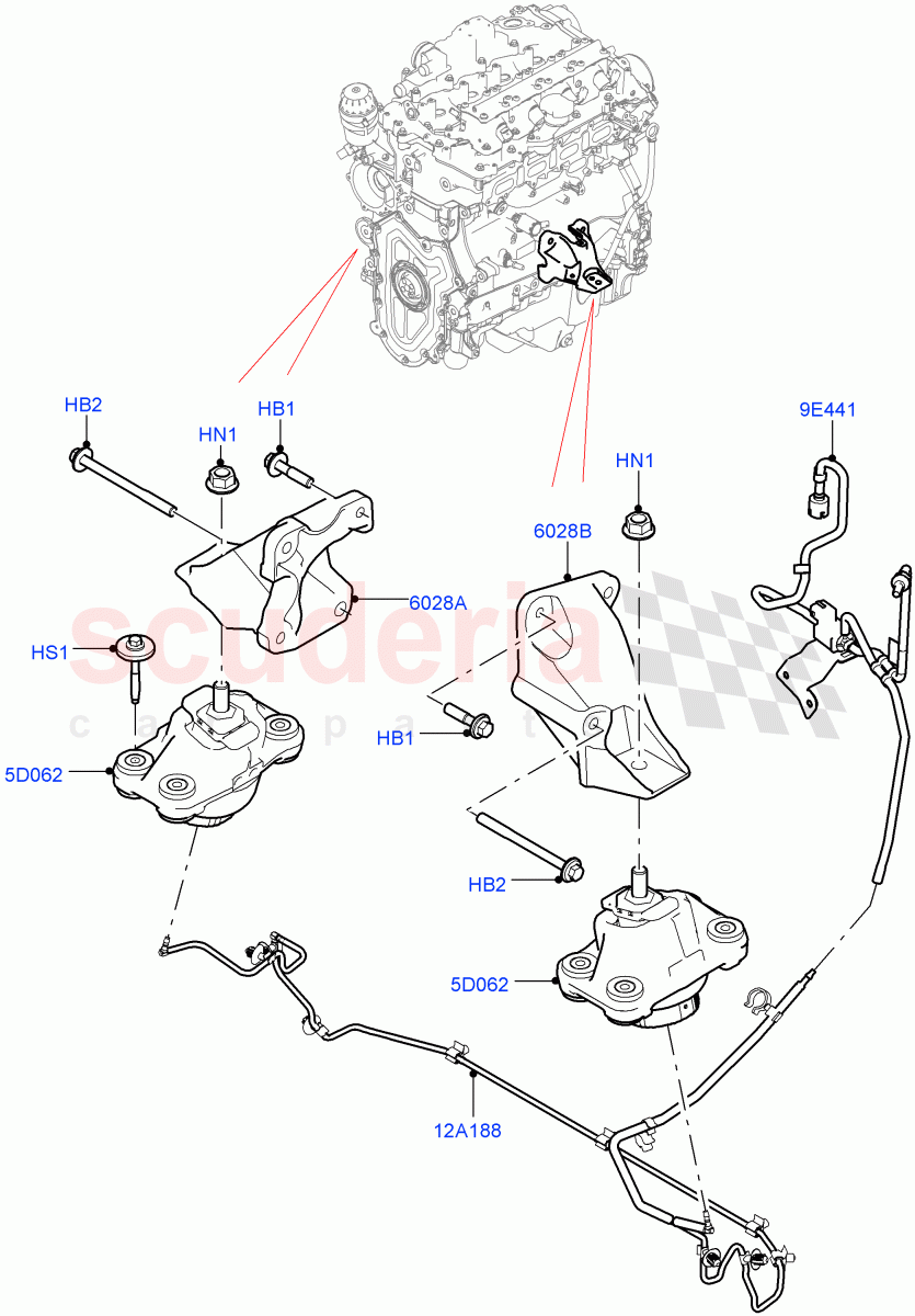 Engine Mounting(Nitra Plant Build)(2.0L I4 High DOHC AJ200 Petrol,2.0L AJ200P Hi PHEV) of Land Rover Land Rover Defender (2020+) [2.0 Turbo Diesel]