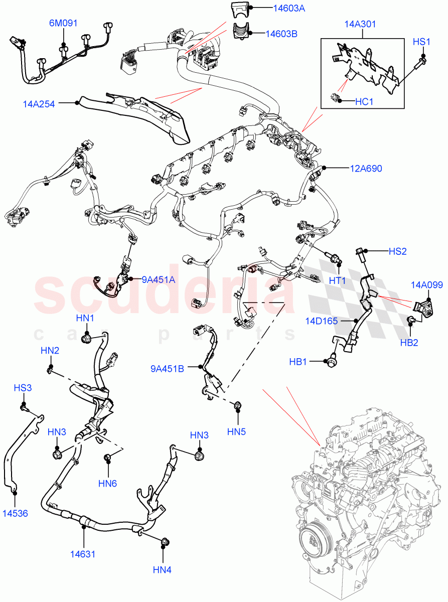 Engine Harness(2.0L AJ21D4 Diesel Mid,LHD,Less Electric Engine Battery)((V)FROMMA000001) of Land Rover Land Rover Range Rover Velar (2017+) [2.0 Turbo Petrol AJ200P]