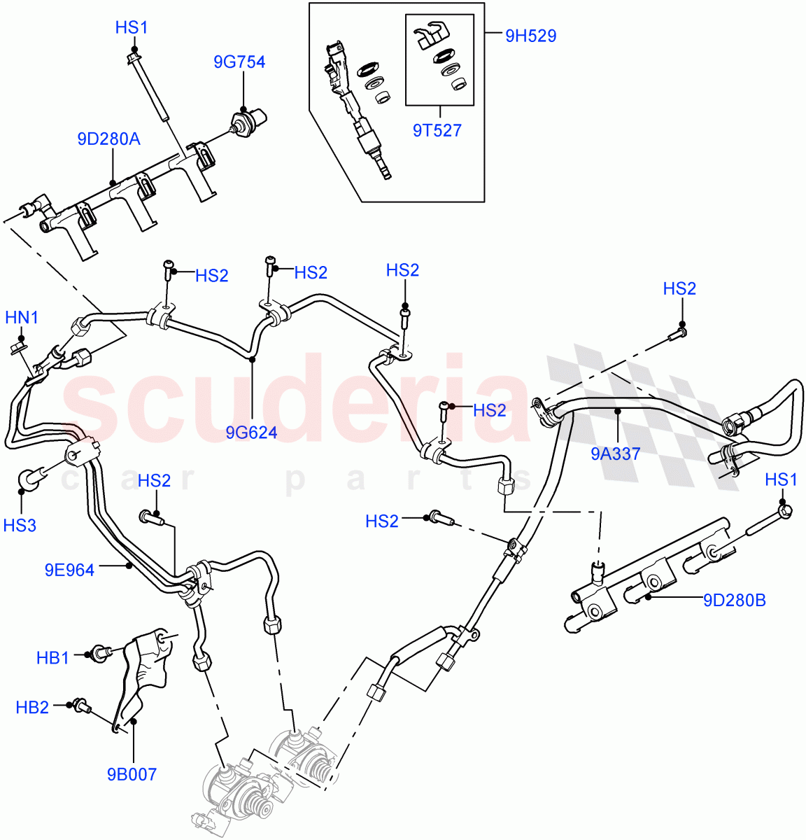 Fuel Injectors And Pipes(Nitra Plant Build)(3.0L DOHC GDI SC V6 PETROL)((V)FROMK2000001) of Land Rover Land Rover Discovery 5 (2017+) [3.0 DOHC GDI SC V6 Petrol]