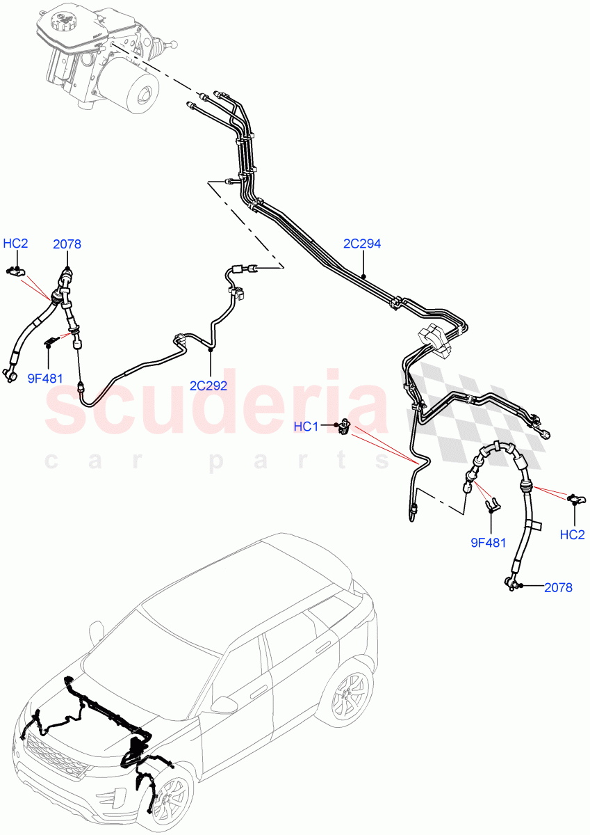 Front Brake Pipes(RHD,Halewood (UK),Less Electric Engine Battery,Electric Engine Battery-MHEV)((V)FROMMH000001) of Land Rover Land Rover Range Rover Evoque (2019+) [2.0 Turbo Diesel]