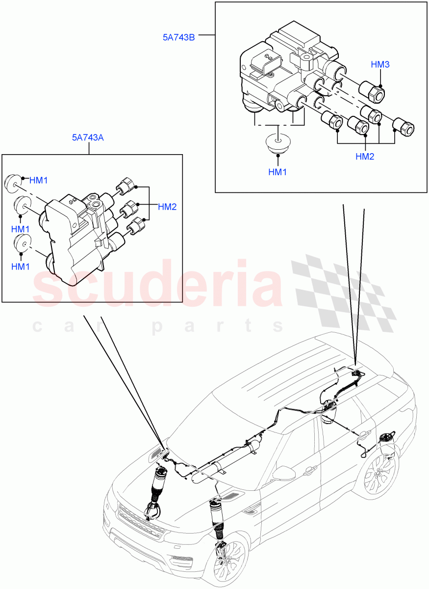 Air Suspension Compressor And Lines(Valve Assembly)(With Four Corner Air Suspension,Sport Suspension w/ARC,Electronic Air Suspension With ACE,With Performance Suspension) of Land Rover Land Rover Range Rover Sport (2014+) [3.0 Diesel 24V DOHC TC]