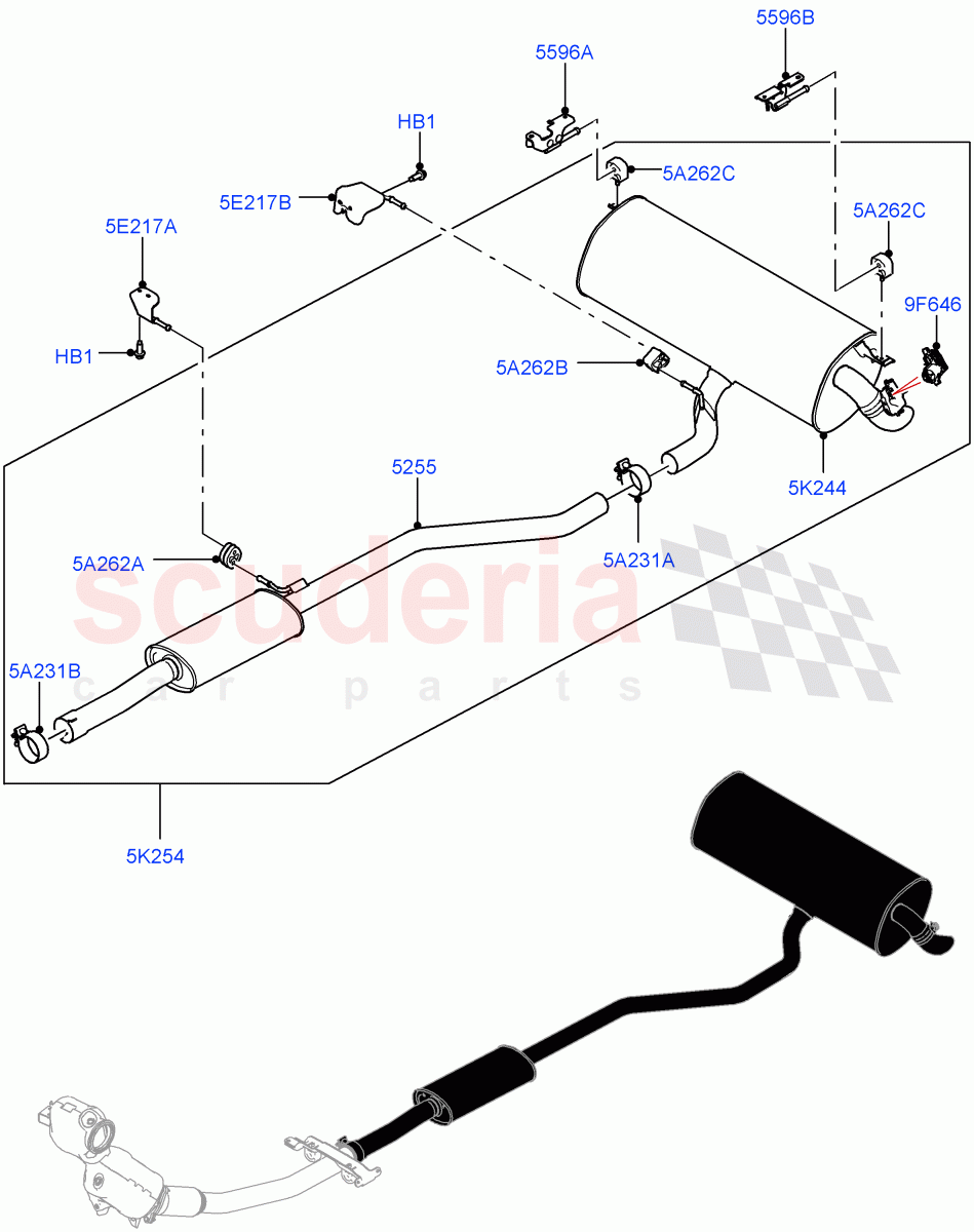 Rear Exhaust System(1.5L AJ20P3 Petrol High,Changsu (China)) of Land Rover Land Rover Range Rover Evoque (2019+) [1.5 I3 Turbo Petrol AJ20P3]