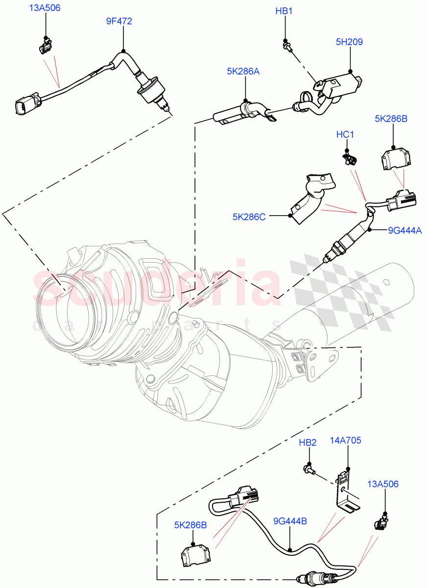 Exhaust Sensors And Modules(3.0L AJ20P6 Petrol High,EU6D - Final (Petrol) Emission,Beijing 6 Petrol Emission)((V)FROMMA000001) of Land Rover Land Rover Range Rover Velar (2017+) [3.0 I6 Turbo Petrol AJ20P6]