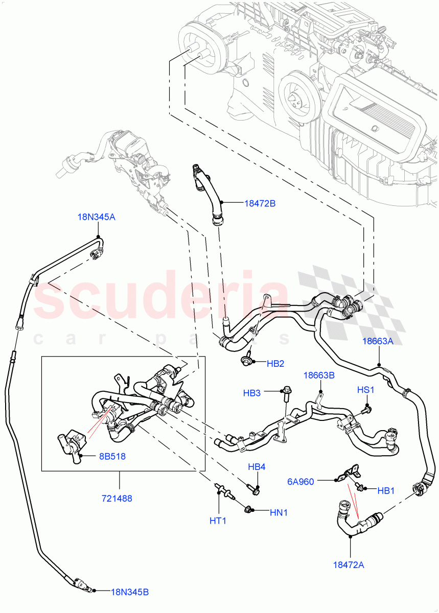 Heater Hoses (Solihull Plant Build) (2.0L I4 High DOHC AJ200 Petrol, With Fuel Fired Heater, With Manual Air Conditioning, Fuel Heater W/Pk Heat With Remote, With Front Comfort Air Con (IHKA), With Air Conditioning - Front/Rear, Fuel Fired Heater With Park Heat) ((V) FROMKA000001) of Land Rover Land Rover Discovery 5 (2017+) [3.0 Diesel 24V DOHC TC]