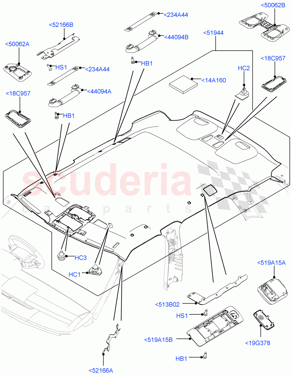 Headlining And Sun Visors (Less Panorama Roof, Interior Trim - Morzine) of Land Rover Land Rover Range Rover Sport (2014+) [2.0 Turbo Petrol GTDI]