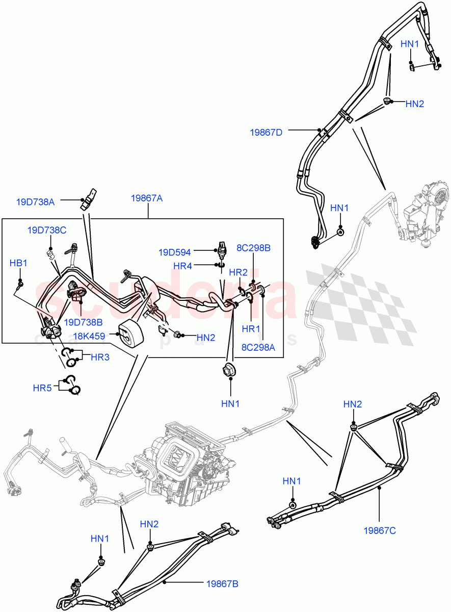 Air Conditioning System (Itatiaia (Brazil), Climate Control - Chiller Unit, Air Conditioning Refrigerant-R134A) ((V) FROMGT000001) of Land Rover Land Rover Discovery Sport (2015+) [1.5 I3 Turbo Petrol AJ20P3]