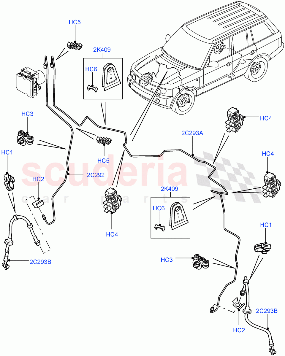 Front Brake Pipes (RHD) ((V) FROMAA000001) of Land Rover Land Rover Range Rover (2010-2012) [5.0 OHC SGDI NA V8 Petrol]