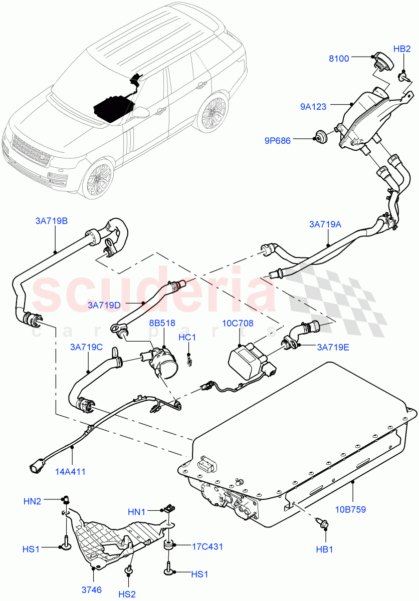 Hybrid Electrical Modules(Battery And Cooling)(3.0 V6 D Gen2 Twin Turbo,8 Speed Auto Trans ZF 8HP70 HEV 4WD,3.0 V6 D Gen2 Mono Turbo,3.0 V6 Diesel Electric Hybrid Eng)((V)FROMEA000001) of Land Rover Land Rover Range Rover (2012-2021) [3.0 Diesel 24V DOHC TC]