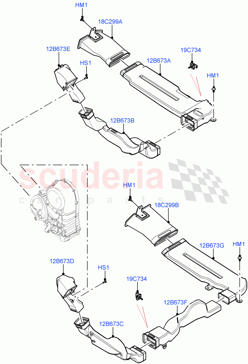 Air Vents, Louvres And Ducts(Rear, Footwell Duct)(With Third Row Power Folding Seat,Premium Air Conditioning-Front/Rear) of Land Rover Land Rover Range Rover (2022+) [3.0 I6 Turbo Petrol AJ20P6]