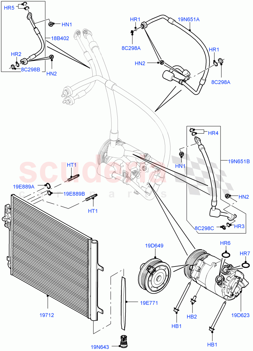 Air Conditioning Condensr/Compressr (2.0L 16V TIVCT T/C 240PS Petrol, Itatiaia (Brazil), 2.0L 16V TIVCT T/C Gen2 Petrol) ((V) FROMGT000001) of Land Rover Land Rover Discovery Sport (2015+) [2.0 Turbo Diesel AJ21D4]