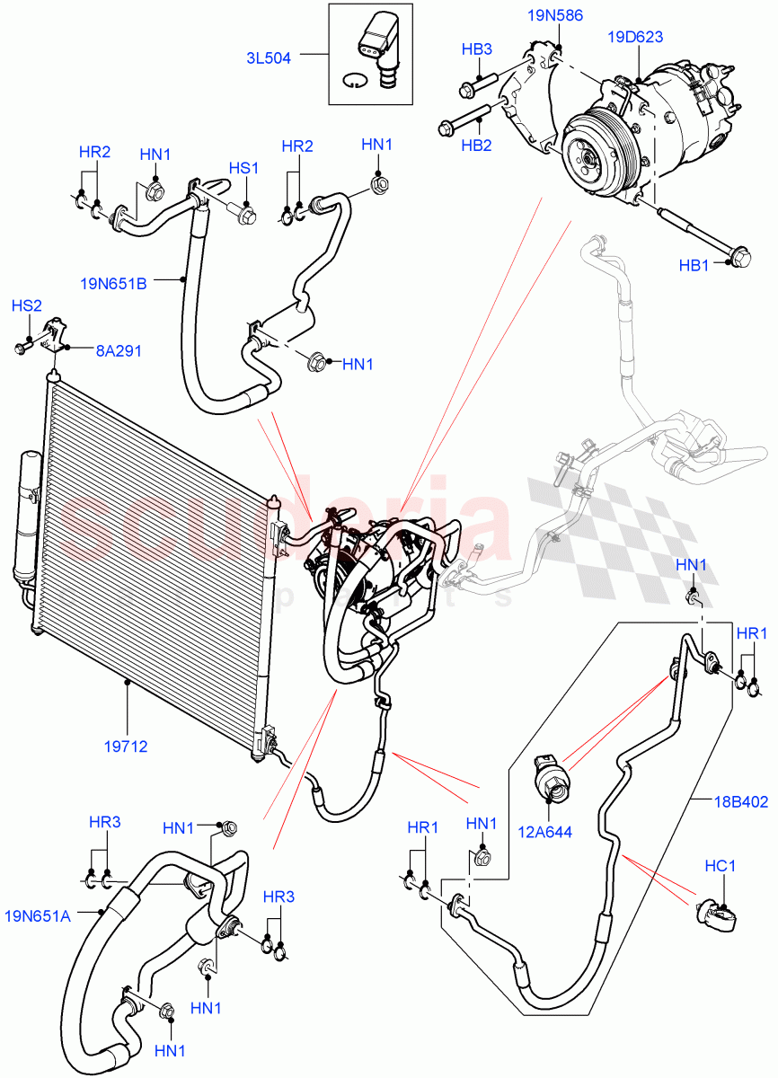 Air Conditioning Condensr/Compressr (Front) (4.4L DOHC DITC V8 Diesel) ((V) FROMEA000001) of Land Rover Land Rover Range Rover Sport (2014+) [4.4 DOHC Diesel V8 DITC]