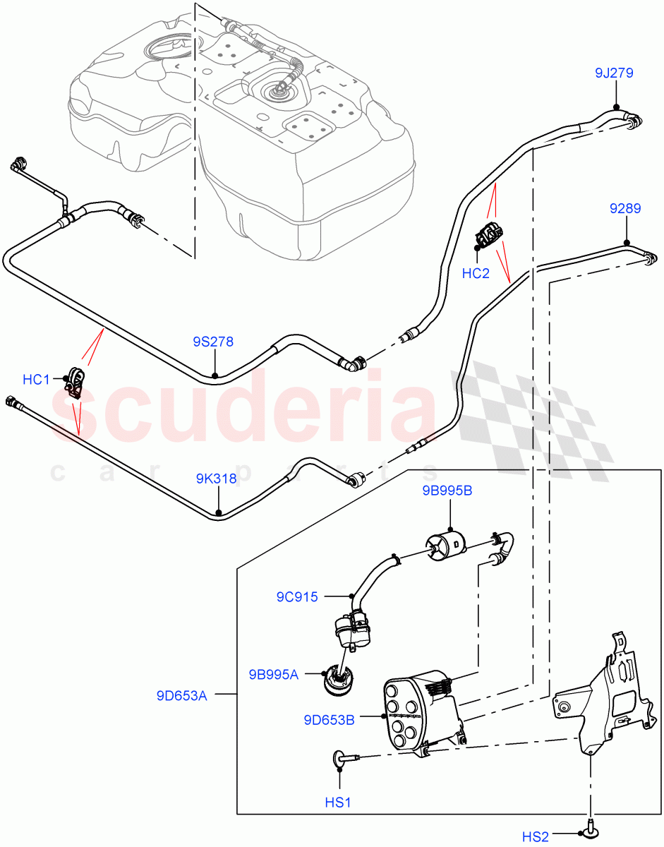 Carbon Canister (2.0L AJ20P4 Petrol Mid PTA, Halewood (UK), Fuel Tank Filler Neck - DMTL, 2.0L AJ20P4 Petrol E100 PTA, 2.0L AJ20P4 Petrol High PTA) ((V) FROMLH000001) of Land Rover Land Rover Discovery Sport (2015+) [2.0 Turbo Petrol AJ200P]