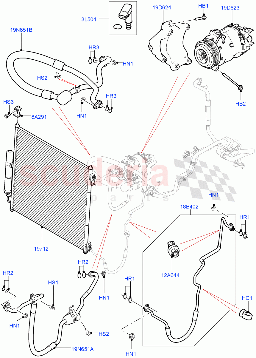 Air Conditioning Condensr/Compressr (Front) (2.0L 16V TIVCT T/C 240PS Petrol) ((V) FROMFA000001) of Land Rover Land Rover Range Rover (2012-2021) [3.0 I6 Turbo Petrol AJ20P6]