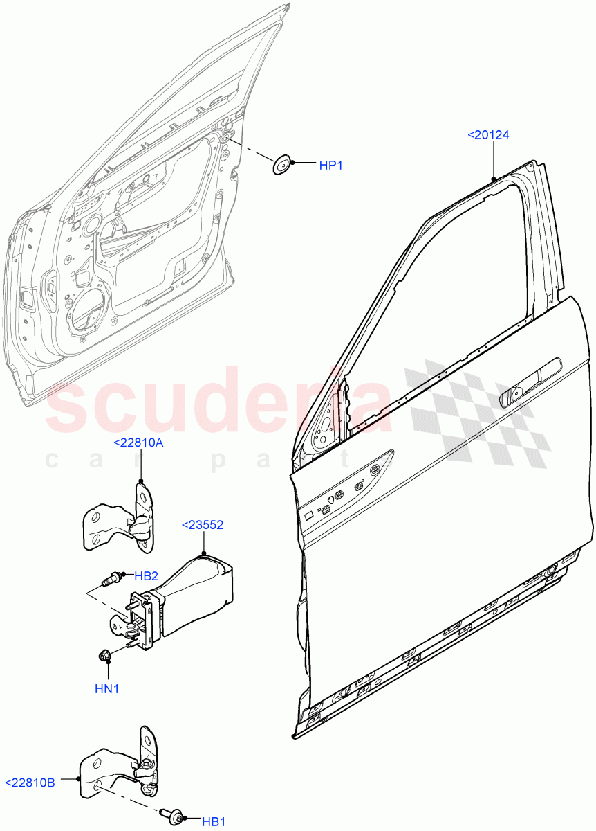 Front Doors, Hinges & Weatherstrips(Door And Fixings)(Itatiaia (Brazil)) of Land Rover Land Rover Range Rover Evoque (2019+) [2.0 Turbo Diesel AJ21D4]