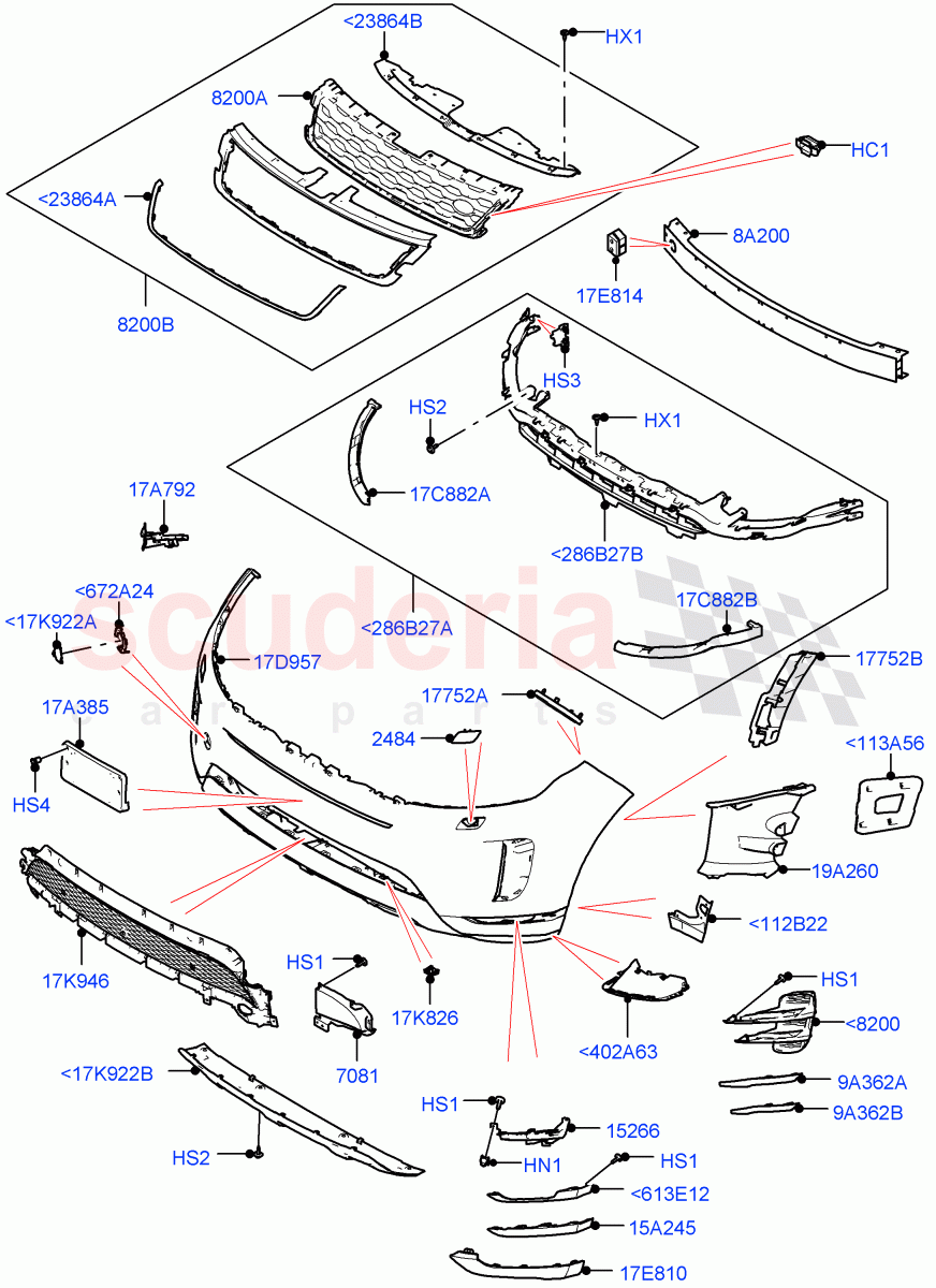 Radiator Grille And Front Bumper (Standard Wheelbase, Changsu (China), Front Bumper - Sport - Body Colour) of Land Rover Land Rover Range Rover Evoque (2019+) [1.5 I3 Turbo Petrol AJ20P3]
