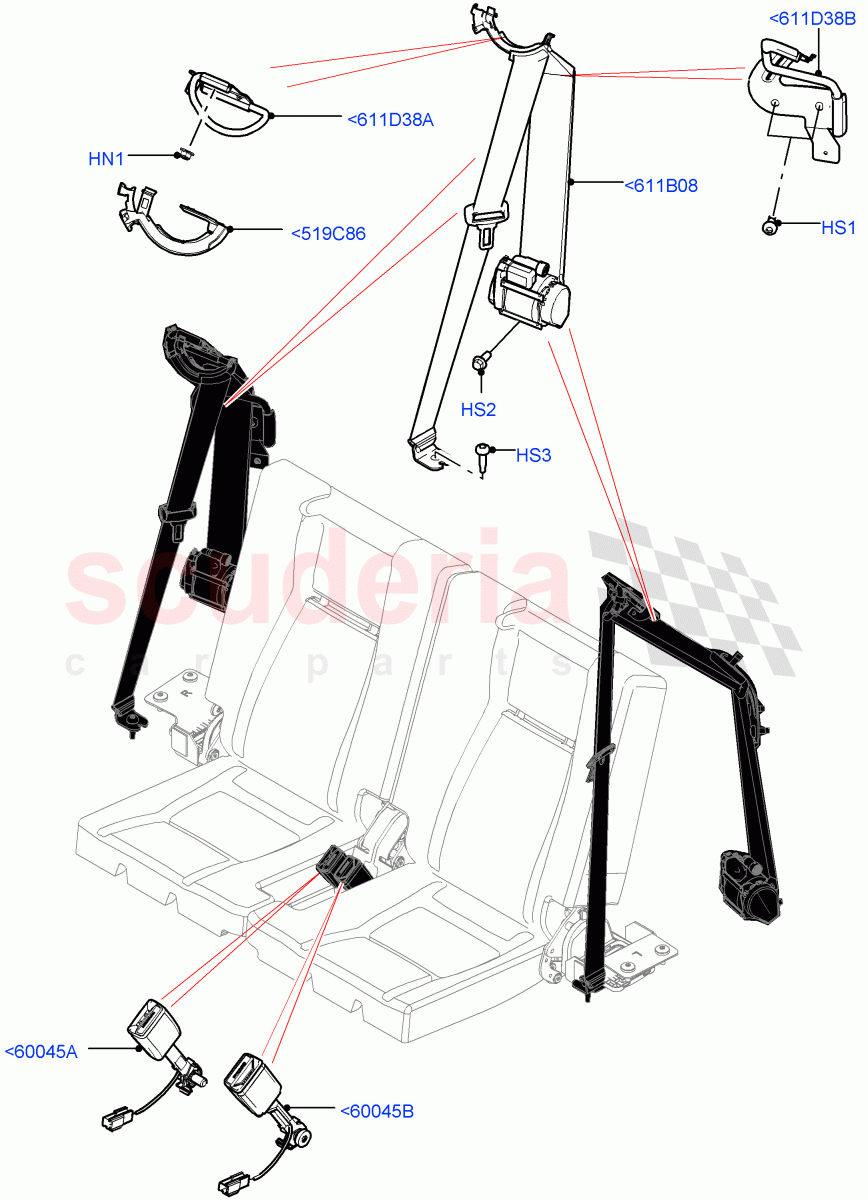 Rear Seat Belts(Itatiaia (Brazil),60/40 Load Through With Slide,Third Row Dual Individual Seat)((V)FROMGT000001) of Land Rover Land Rover Discovery Sport (2015+) [2.0 Turbo Petrol GTDI]