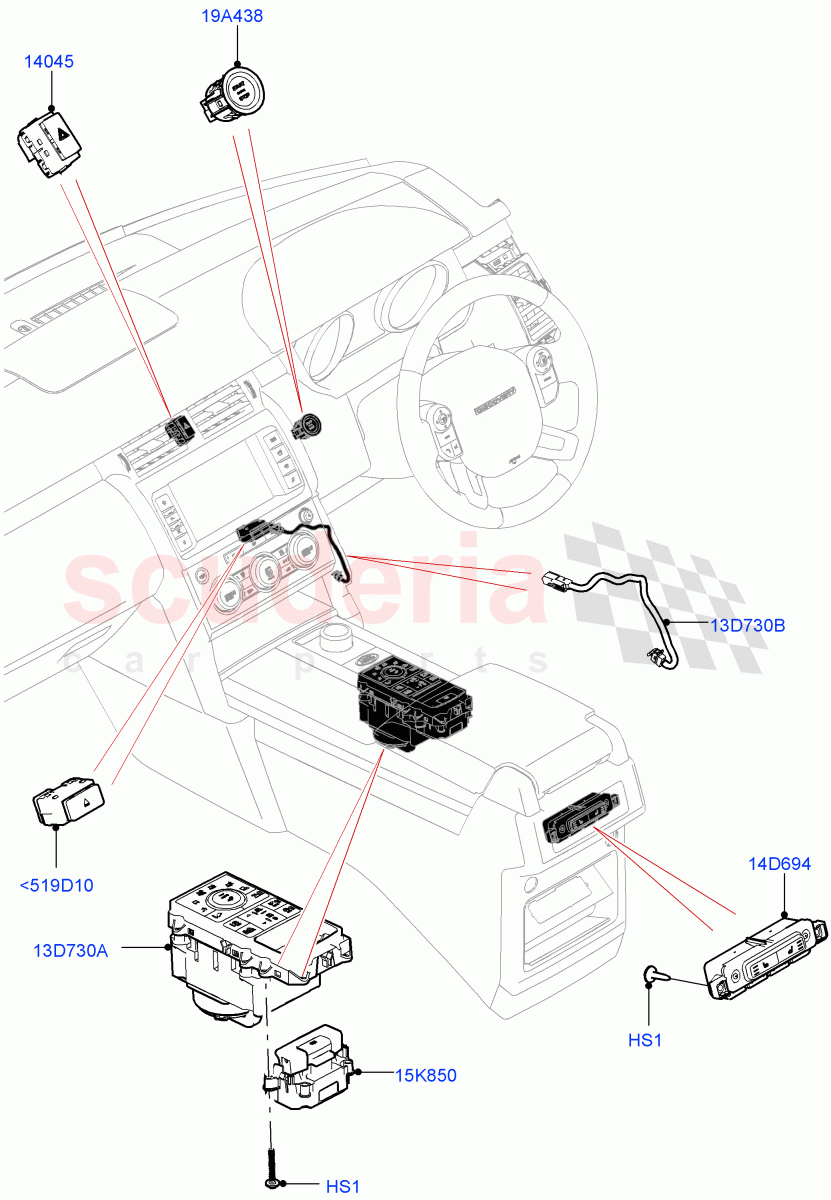 Switches(Console, Nitra Plant Build)((V)FROMK2000001,(V)TOL2999999) of Land Rover Land Rover Discovery 5 (2017+) [2.0 Turbo Diesel]