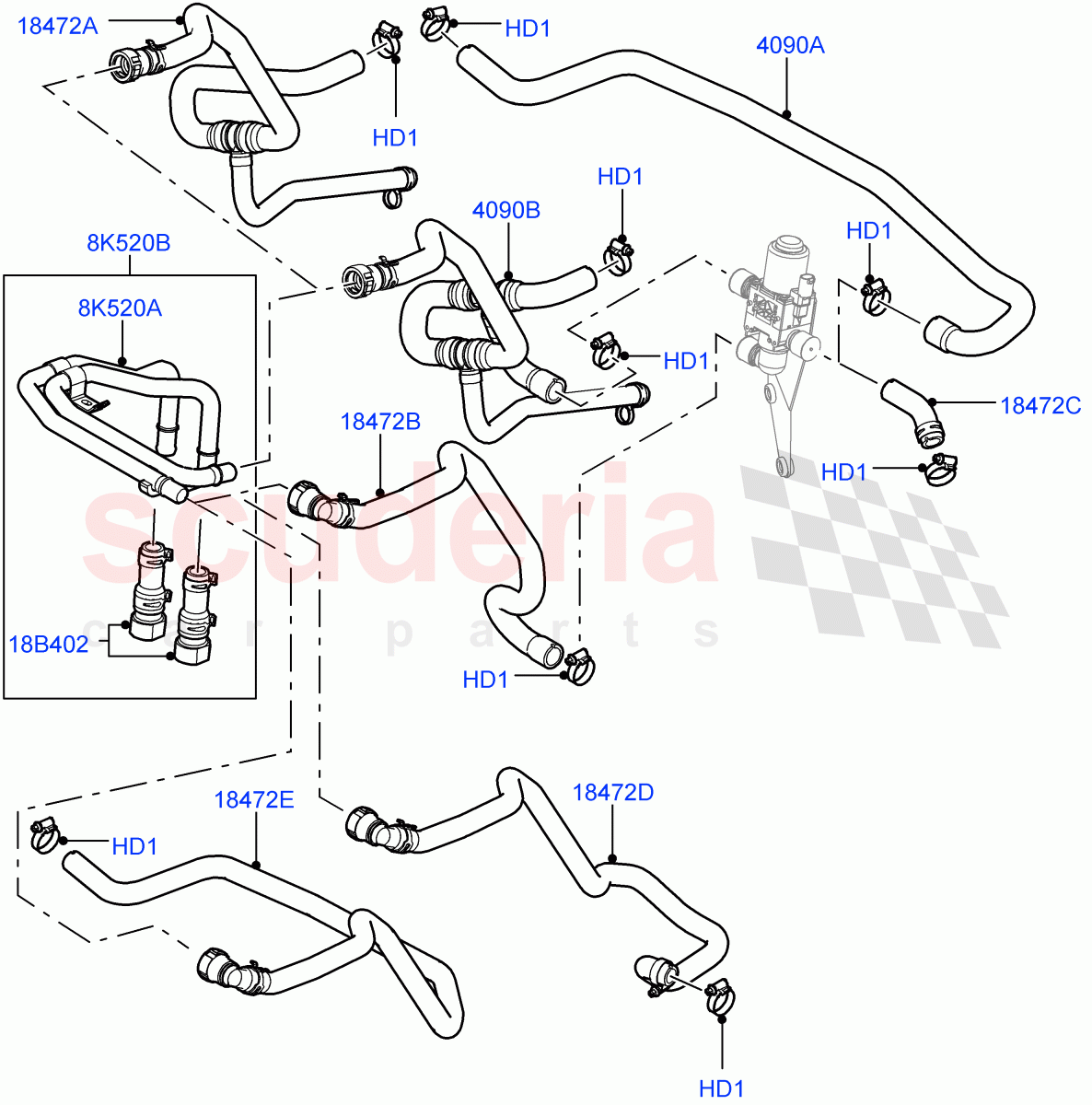 Heater Hoses(Front)(3.6L V8 32V DOHC EFi Diesel Lion,Premium Air Conditioning-Front/Rear)((V)FROMAA000001) of Land Rover Land Rover Range Rover (2010-2012) [4.4 DOHC Diesel V8 DITC]