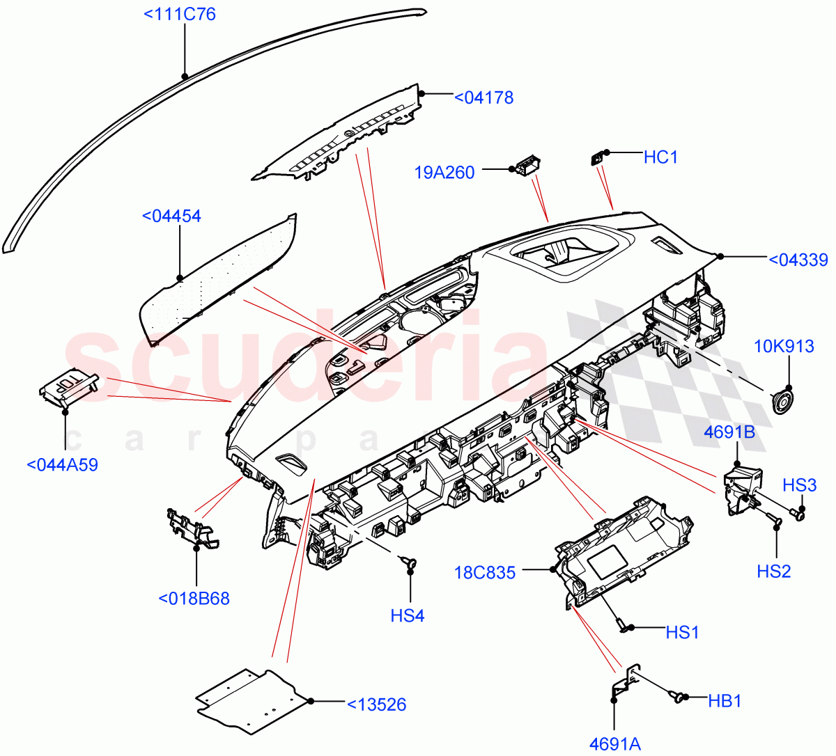 Instrument Panel (External Components, Upper) (Itatiaia (Brazil), Head Up Display) of Land Rover Land Rover Range Rover Evoque (2019+) [2.0 Turbo Diesel AJ21D4]