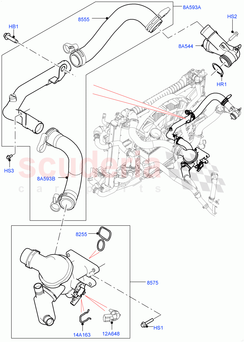 Thermostat/Housing & Related Parts(Solihull Plant Build)(2.0L I4 DSL HIGH DOHC AJ200,2.0L I4 DSL MID DOHC AJ200)((V)FROMHA000001) of Land Rover Land Rover Range Rover Sport (2014+) [2.0 Turbo Diesel]