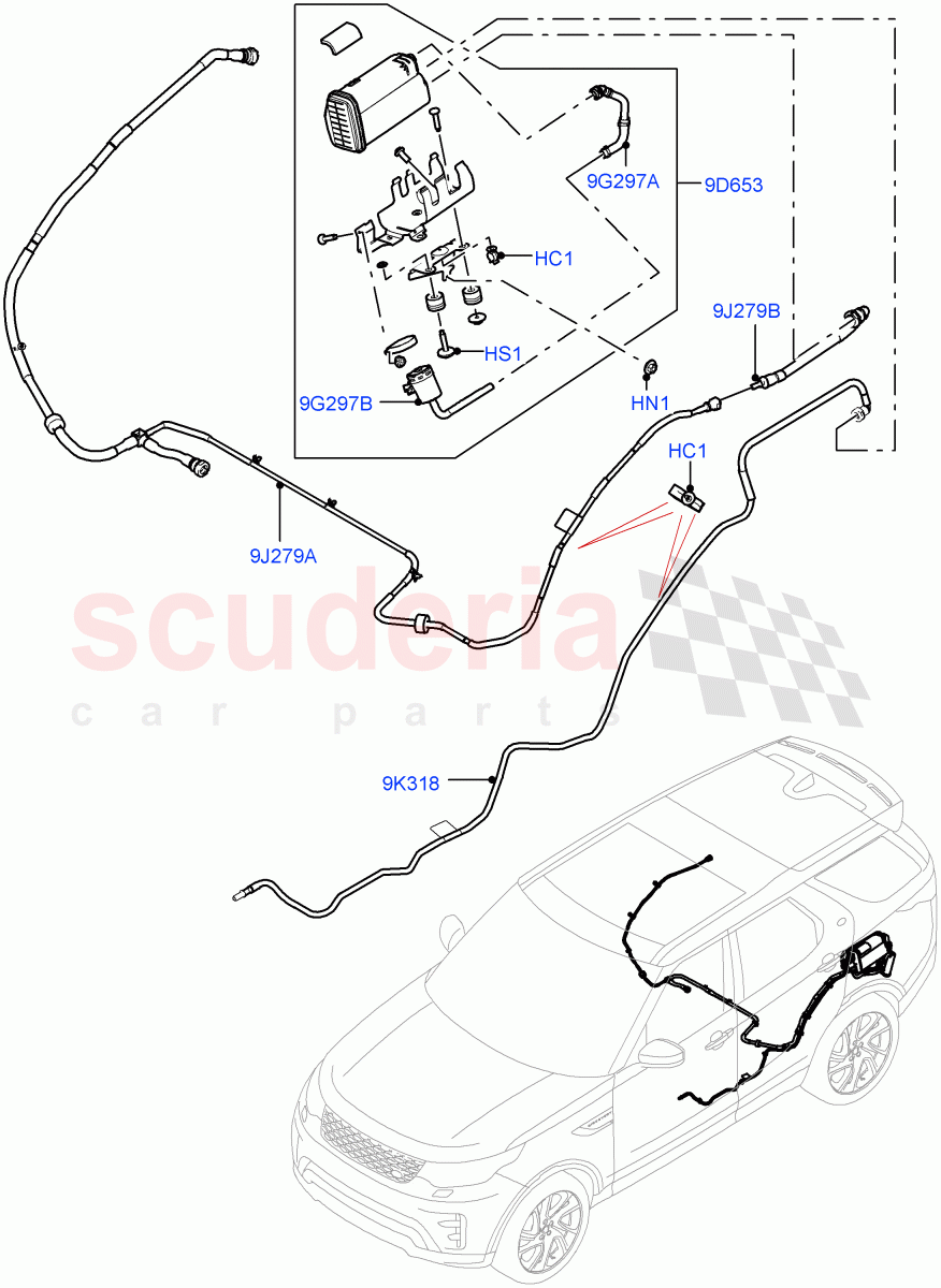 Fuel Lines(Solihull Plant Build, Rear)(2.0L I4 High DOHC AJ200 Petrol,Pet Tank W/O Leak Det - Std Filter)((V)FROMKA000001) of Land Rover Land Rover Discovery 5 (2017+) [2.0 Turbo Petrol AJ200P]