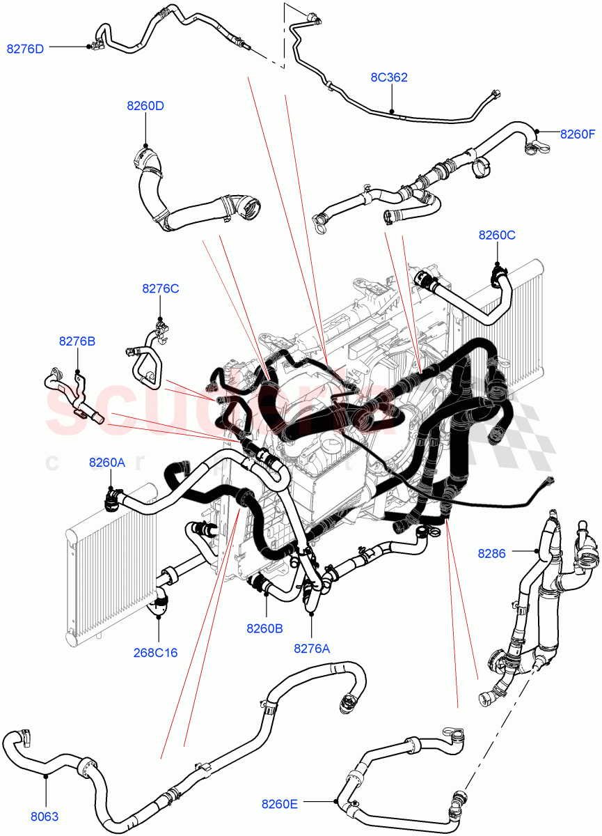 Cooling System Pipes And Hoses(Engine Cooling System)(2.0L AJ200P Hi PHEV)((V)FROMJA000001) of Land Rover Land Rover Range Rover Sport (2014+) [2.0 Turbo Petrol AJ200P]