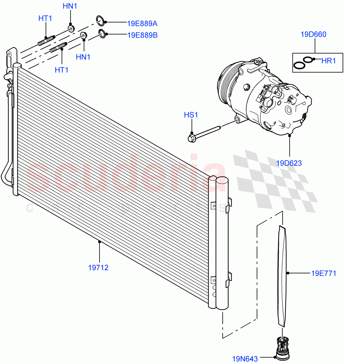 Air Conditioning Condensr/Compressr(2.0L I4 DSL MID DOHC AJ200,Itatiaia (Brazil),2.0L I4 Mid AJ200 Petrol E100,2.0L I4 DSL HIGH DOHC AJ200,2.0L I4 Mid DOHC AJ200 Petrol)((V)FROMGT000001) of Land Rover Land Rover Range Rover Evoque (2012-2018) [2.0 Turbo Petrol AJ200P]