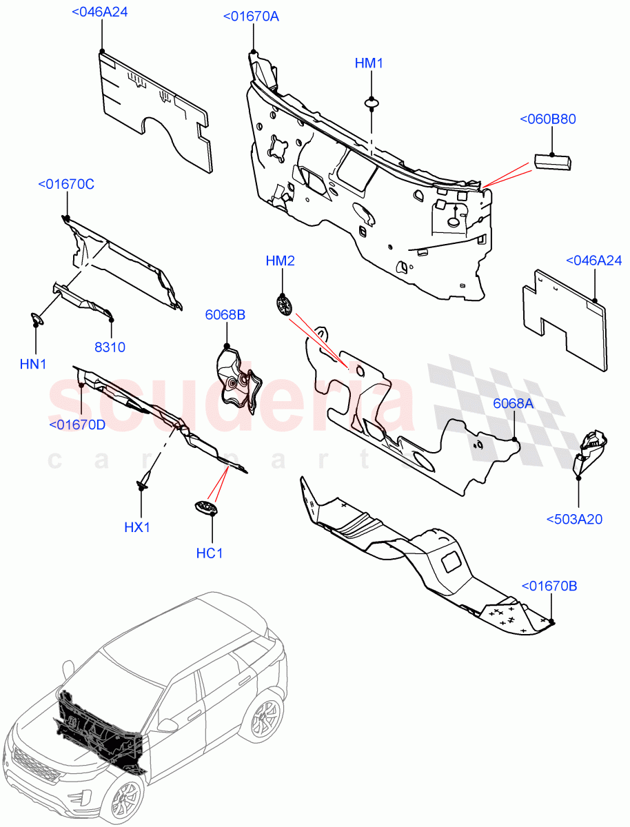 Insulators - Front(Passenger Compartment)(Changsu (China)) of Land Rover Land Rover Range Rover Evoque (2019+) [1.5 I3 Turbo Petrol AJ20P3]