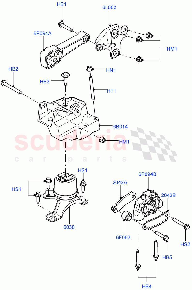 Engine Mounting(2.0L 16V TIVCT T/C Gen2 Petrol,Halewood (UK),2.0L 16V TIVCT T/C 240PS Petrol) of Land Rover Land Rover Range Rover Evoque (2012-2018) [2.0 Turbo Petrol AJ200P]