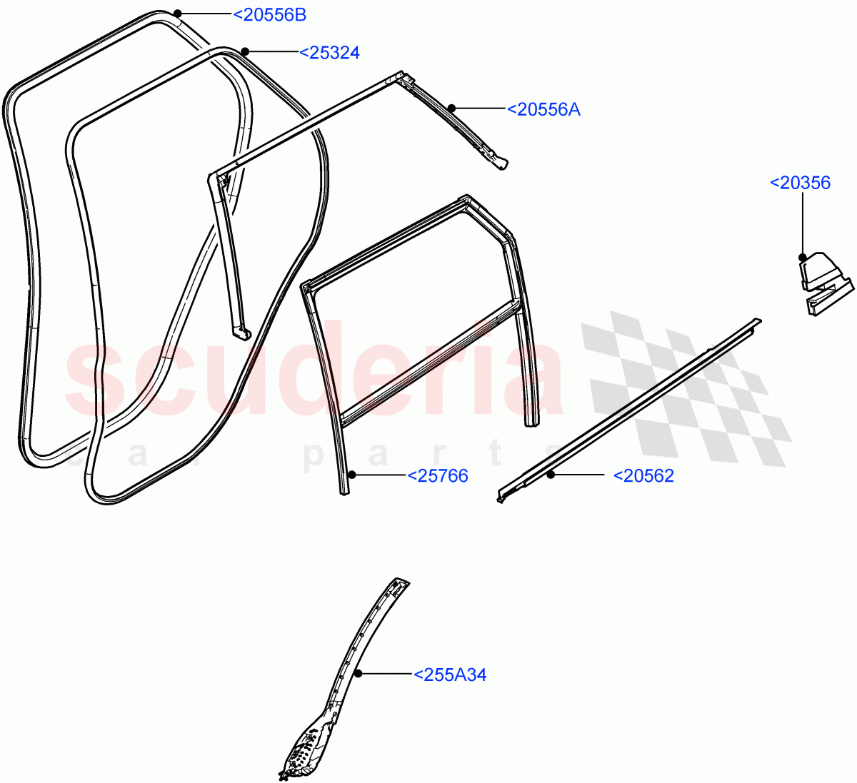 Rear Doors, Hinges & Weatherstrips(Weatherstrips And Seals)(Itatiaia (Brazil)) of Land Rover Land Rover Range Rover Evoque (2019+) [1.5 I3 Turbo Petrol AJ20P3]