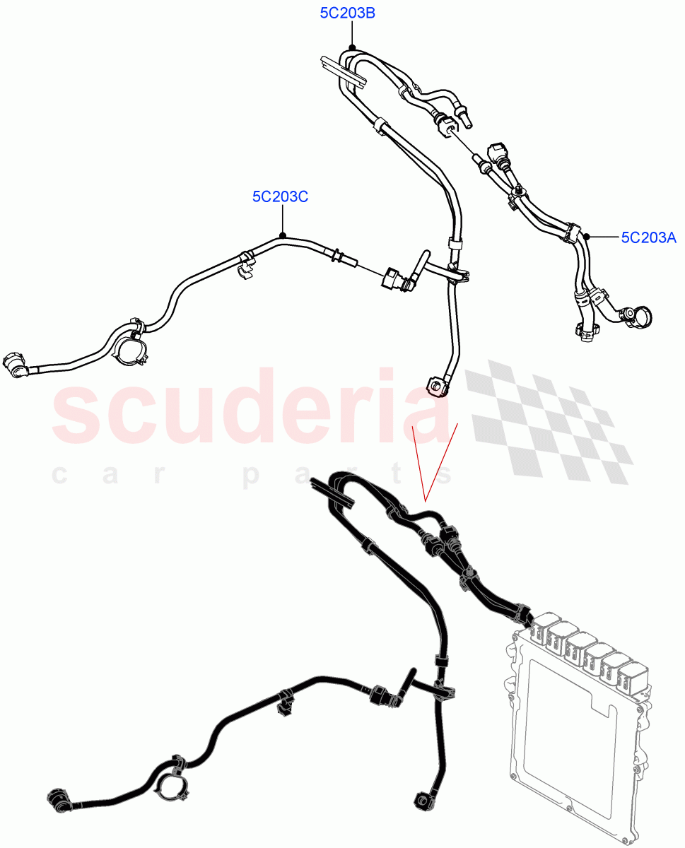 Cooling System Pipes And Hoses(RHD, Engine Control Module (ECM))(3.0L AJ20P6 Petrol High)((V)FROMMA000001) of Land Rover Land Rover Range Rover Velar (2017+) [3.0 I6 Turbo Petrol AJ20P6]