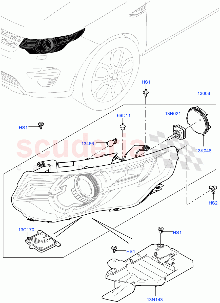 Headlamps And Front Flasher Lamps(Halewood (UK),With BI - Xenon Headlamps,With Adaptive Headlamps Bi Xenon,Headlamps - LED,Headlamps - LED Matrix,Headlamps - LED Premium) of Land Rover Land Rover Discovery Sport (2015+) [1.5 I3 Turbo Petrol AJ20P3]