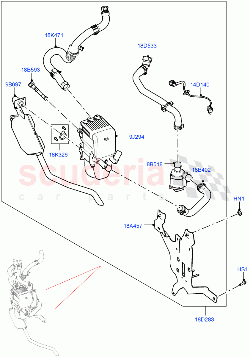 Auxiliary Fuel Fired Pre-Heater(Heater Components)(Fuel Fired Heater With Park Heat,Electric Engine Battery-MHEV,Less Electric Engine Battery,Fuel Heater W/Pk Heat With Remote) of Land Rover Land Rover Range Rover (2022+) [3.0 I6 Turbo Petrol AJ20P6]