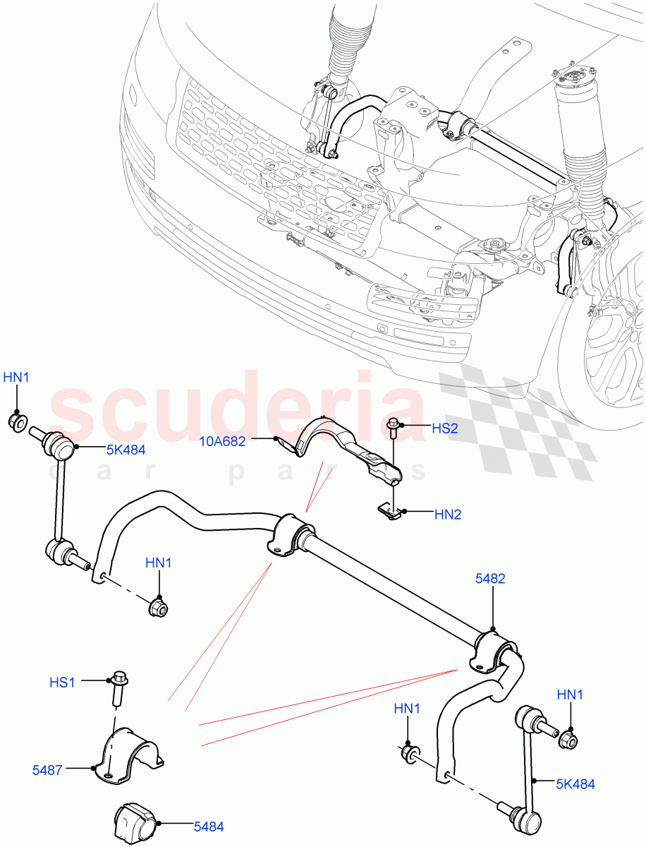 Front Cross Member & Stabilizer Bar(Conventional Stabilizer Bar)(5.0 Petrol AJ133 DOHC CDA,Limited Package,With Four Corner Air Suspension,3.0 V6 Diesel,2.0L AJ200P Hi PHEV,Version - Core,3.0L DOHC GDI SC V6 PETROL,3.0L AJ20P6 Petrol High,3.0L AJ20D6 Diesel High)((V)FROMKA000001) of Land Rover Land Rover Range Rover (2012-2021) [5.0 OHC SGDI SC V8 Petrol]