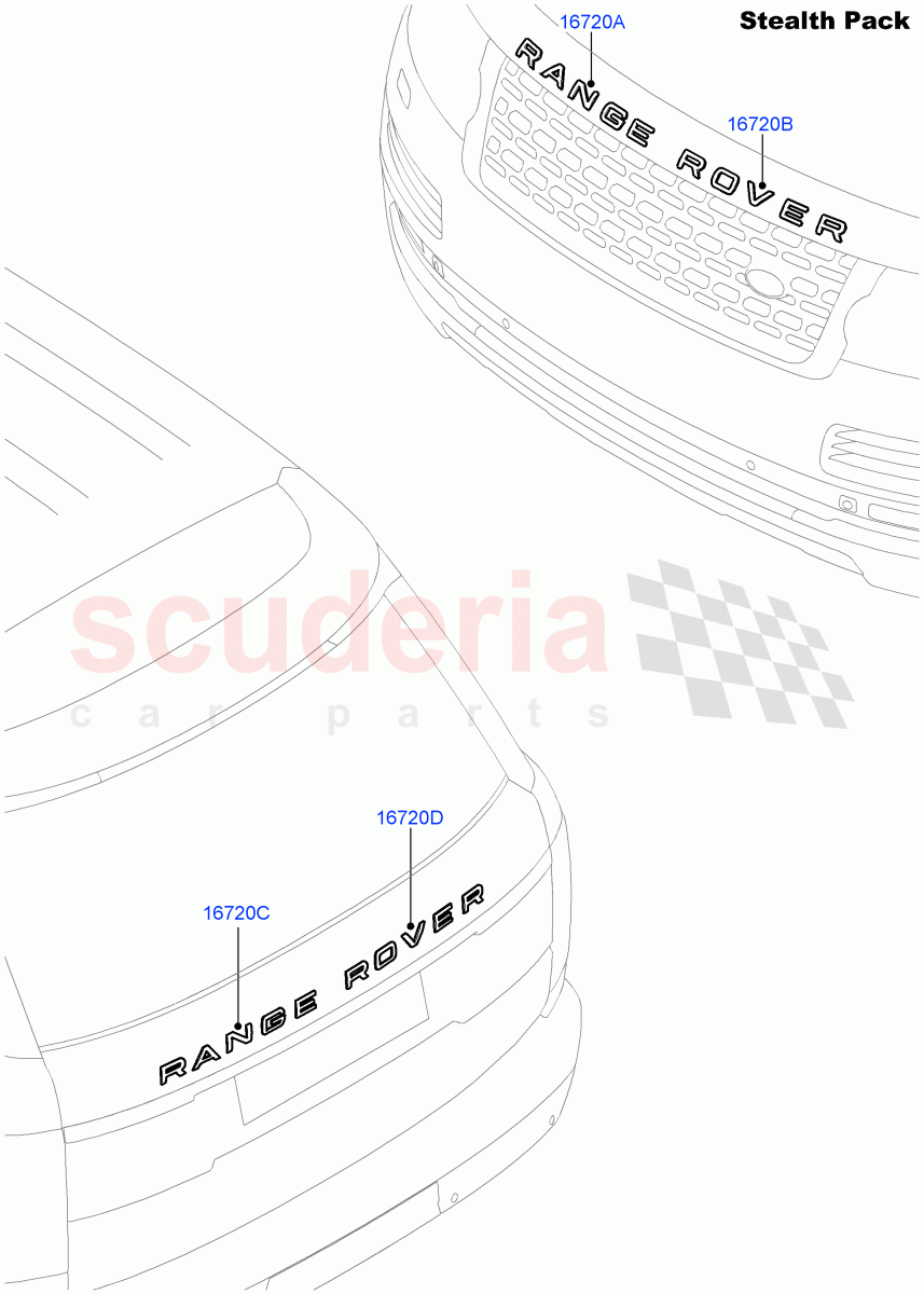 Name Plates(Stealth Pack)(Badge - Black)((V)FROMEA000001,(V)TOHA999999) of Land Rover Land Rover Range Rover (2012-2021) [4.4 DOHC Diesel V8 DITC]