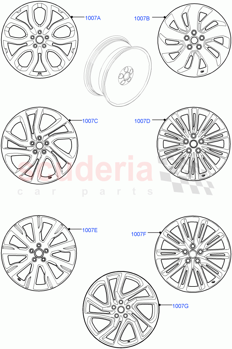 Spare Wheel(Nitra Plant Build)(21" Full Size Spare Wheel,22" Full Size Spare Wheel,19" Full Size Spare Wheel,With Conventional Alloy Spare Wheel,20" Full Size Spare Wheel,Spare Wheel - Conventional Alloy)((V)FROMK2000001,(V)TOL2999999) of Land Rover Land Rover Discovery 5 (2017+) [2.0 Turbo Petrol AJ200P]