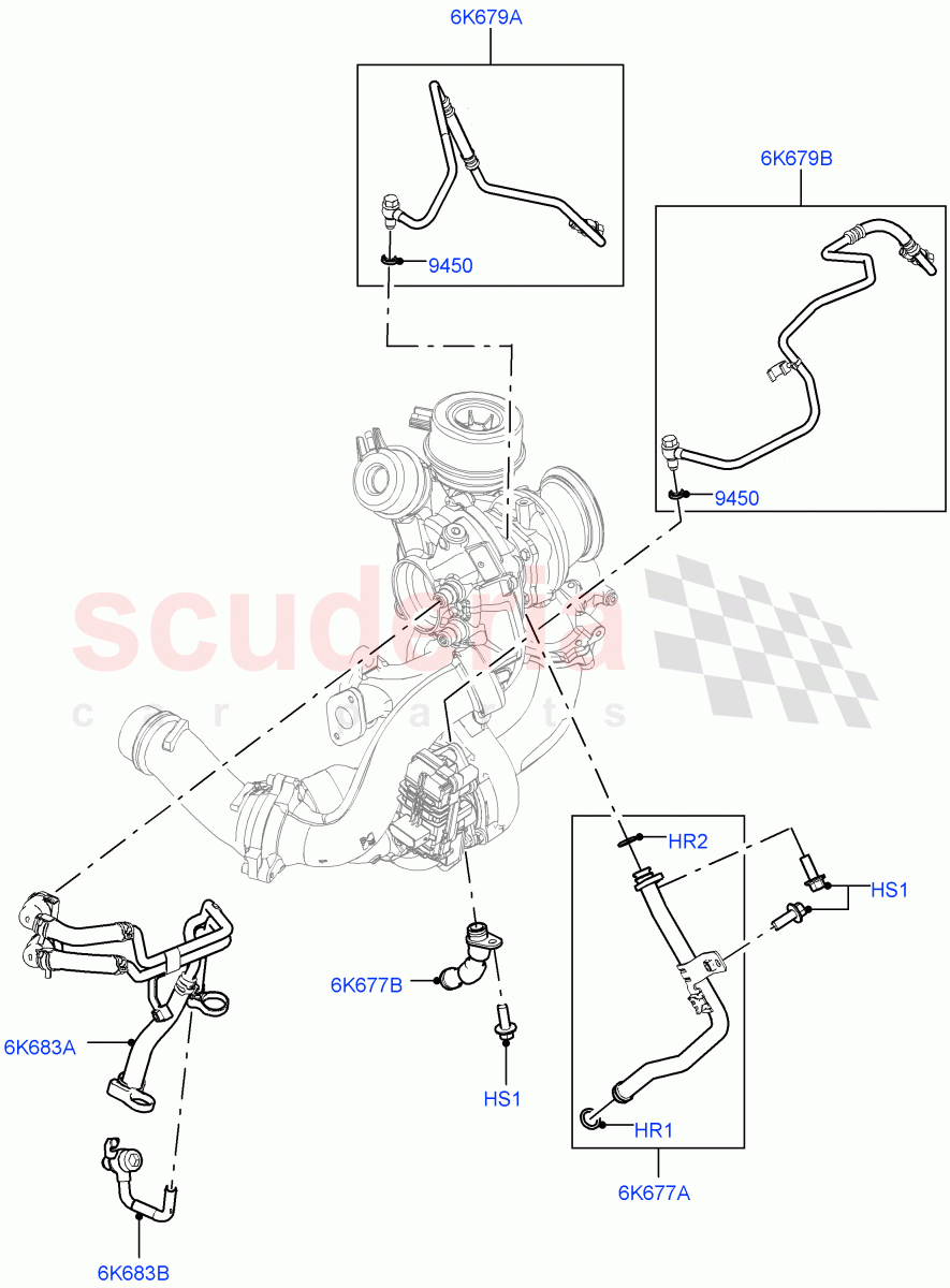 Turbocharger(Lubrication And Cooling)(2.0L I4 DSL HIGH DOHC AJ200,Itatiaia (Brazil))((V)FROMJT000001) of Land Rover Land Rover Discovery Sport (2015+) [2.0 Turbo Diesel]